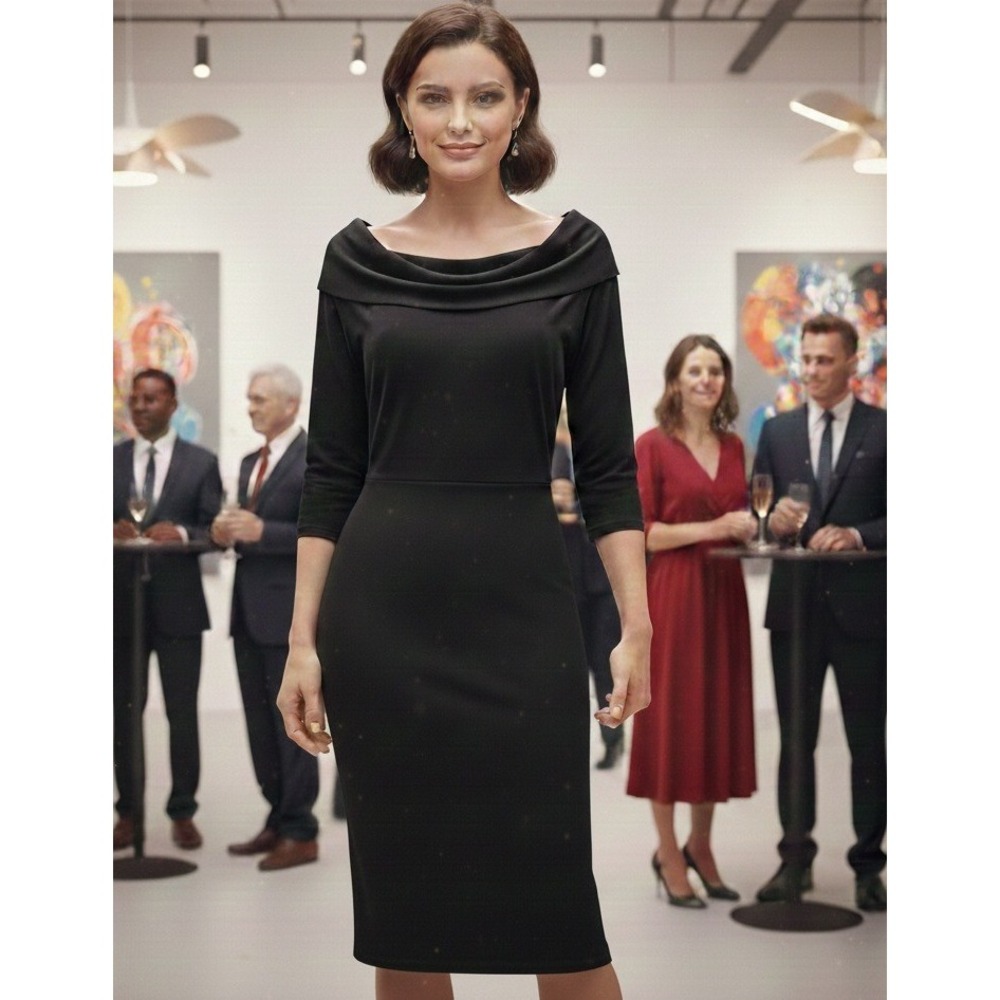 Susana Monaco Dress Large Black Cowl Neck Off‎ Shoulder Knit Made USA